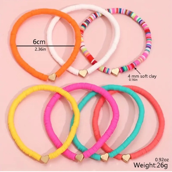 955 ❤️ 7pcs Pack Boho-Chic Heart Beaded Colorful Anklet Set Summer Beachwear - Picture 4 of 7